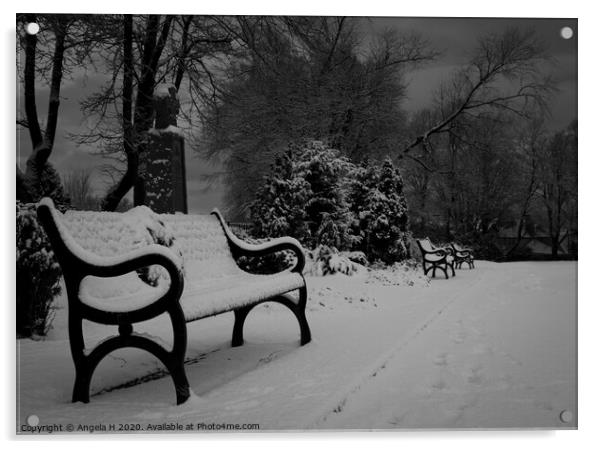 Snowy benches  Acrylic by Angela H