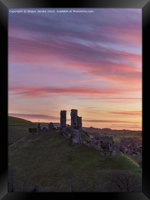 Corfe Castle Sunrise  Framed Print by Shaun Jacobs