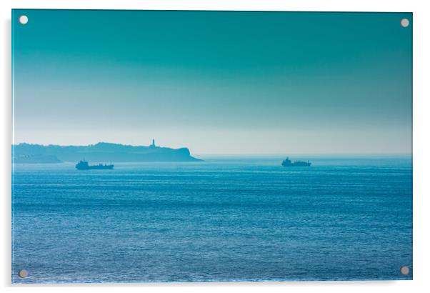 cargo ships with lighthouse in the background Acrylic by David Galindo