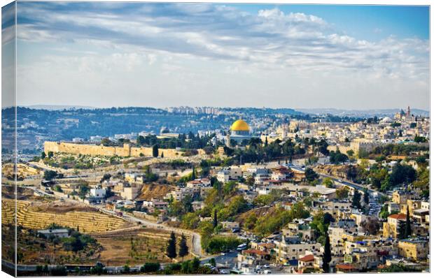 City of Jerusalem from one of the surrounding hills, Israel. Canvas Print by Peter Bolton