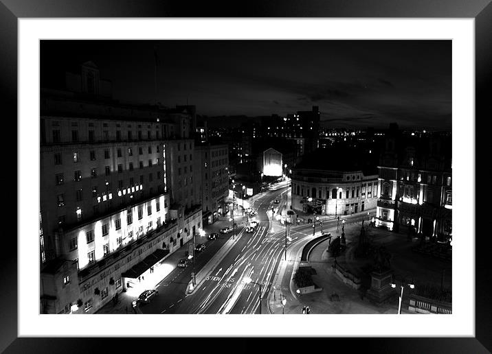 Leeds by Night Black and White Framed Mounted Print by J Biggadike