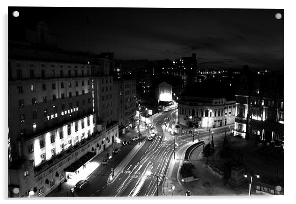 Leeds by Night Black and White Acrylic by J Biggadike