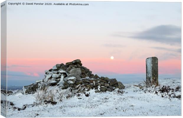 A “Cold Moon” Rising Above Long Man Currick, County Durham,  Canvas Print by David Forster