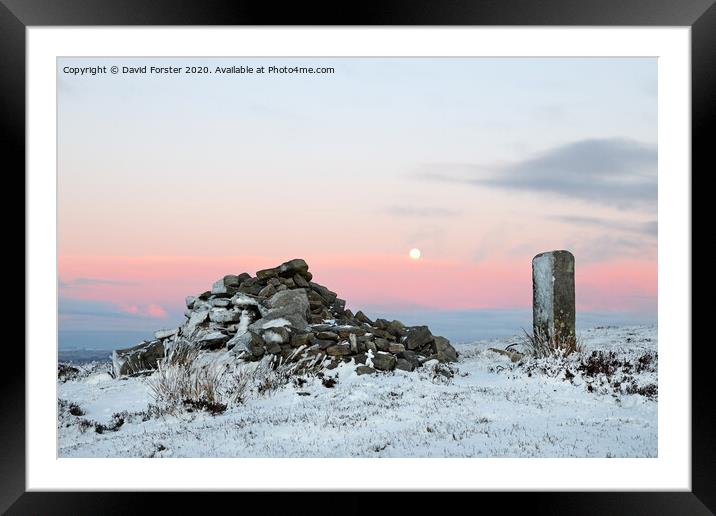 A “Cold Moon” Rising Above Long Man Currick, County Durham,  Framed Mounted Print by David Forster