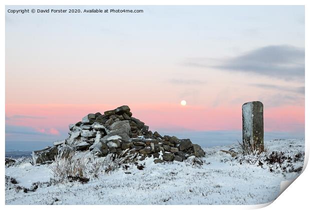 A “Cold Moon” Rising Above Long Man Currick, County Durham,  Print by David Forster