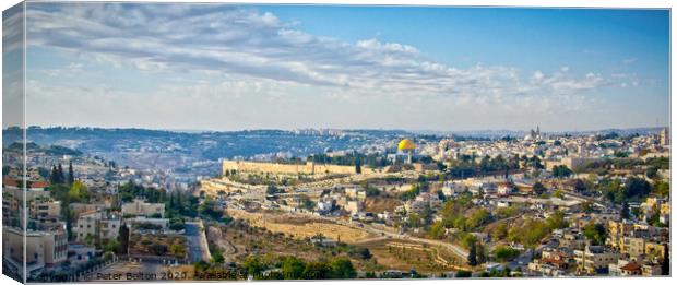 Panoramic view of the City of Jerusalem from one of the surrounding hills, Israel. Canvas Print by Peter Bolton