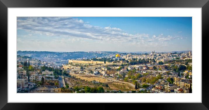 Panoramic view of the City of Jerusalem from one of the surrounding hills, Israel. Framed Mounted Print by Peter Bolton