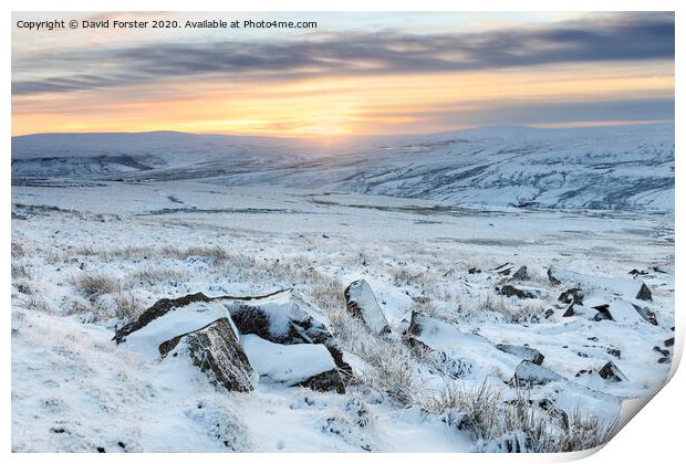 North Pennines Winter Sunset, Upper Teesdale, County Durham, UK Print by David Forster