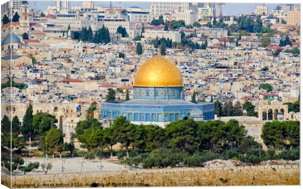 The Dome of the Rock shrine in Jerusalem, Israel.  Canvas Print by Peter Bolton
