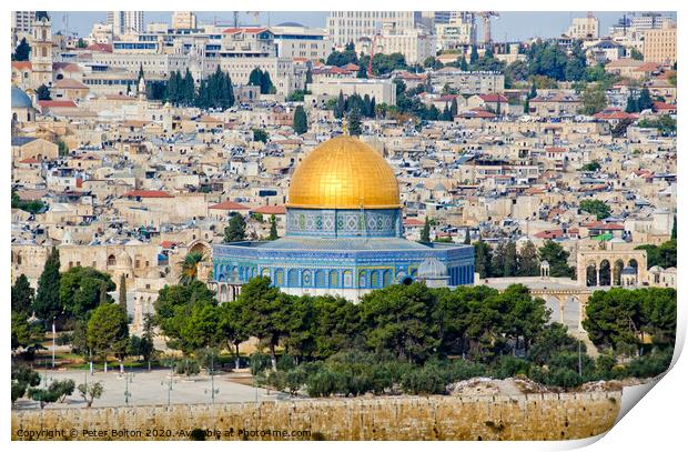 The Dome of the Rock shrine in Jerusalem, Israel.  Print by Peter Bolton