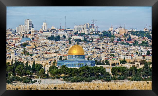 City of Jerusalem from one of the surrounding hills, Israel. Framed Print by Peter Bolton