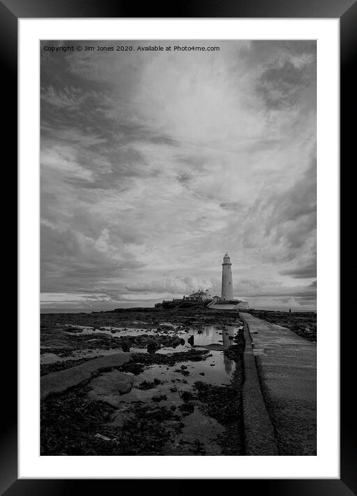 Early morning reflections at St Mary's Island B&W Framed Mounted Print by Jim Jones