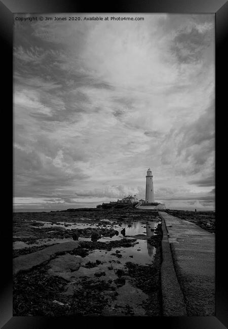 Early morning reflections at St Mary's Island B&W Framed Print by Jim Jones