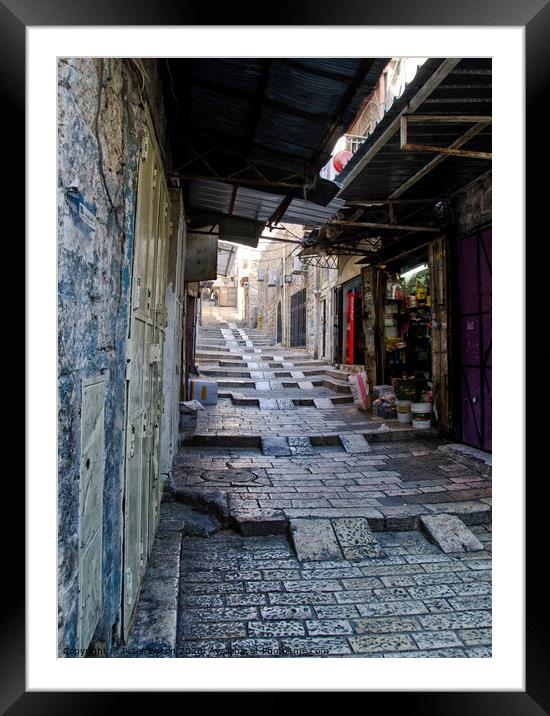 An alley in the Old City, Jerusalem, Israel. Framed Mounted Print by Peter Bolton