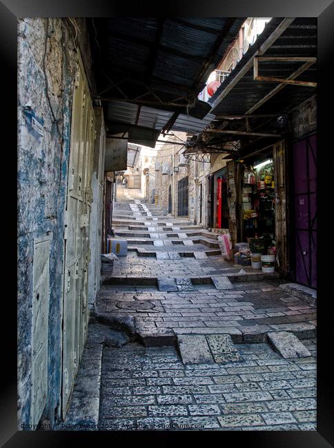An alley in the Old City, Jerusalem, Israel. Framed Print by Peter Bolton