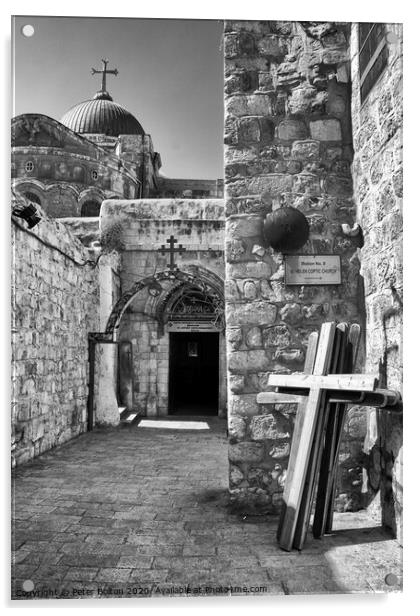 Entrance to St. Anthony Coptic Monastery (AD 325), Old City, Jerusalem, Israel. Acrylic by Peter Bolton