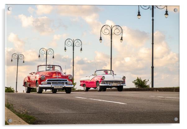 Open top American vintage cars, Cuba Acrylic by Phil Crean