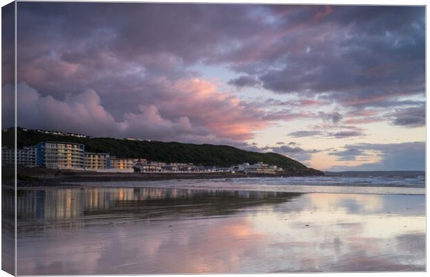 Westward Ho seafront at Sunset Canvas Print by Tony Twyman
