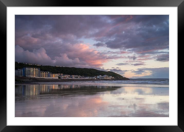 Westward Ho seafront at Sunset Framed Mounted Print by Tony Twyman
