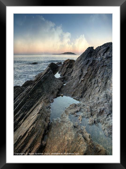 Rock Pools view of Looe island Framed Mounted Print by Rosie Spooner