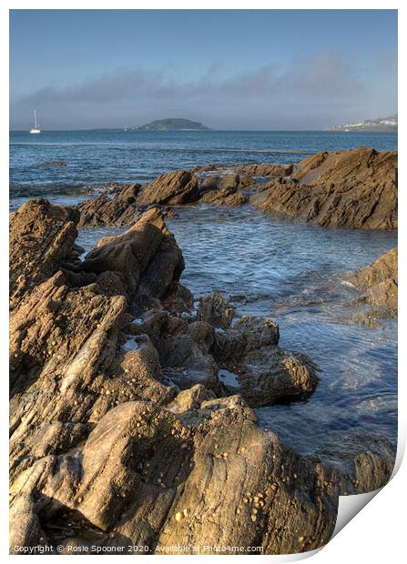 Rock Pool view of Looe island Print by Rosie Spooner