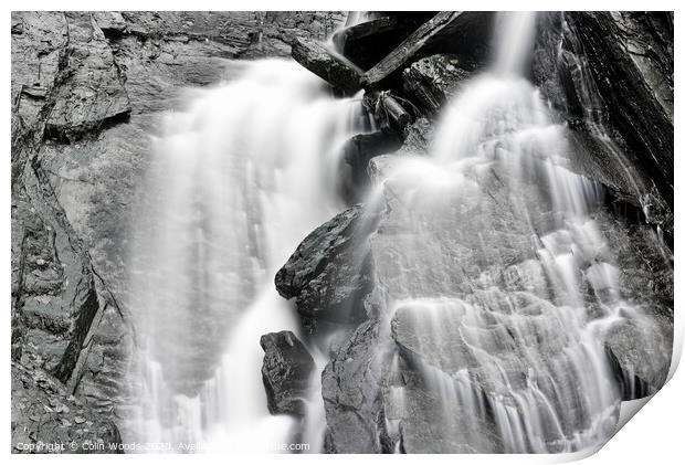Detail of waterfalls in a stream taken as a long time exposure Print by Colin Woods