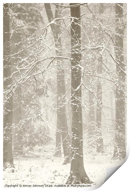 snowy woodland Print by Simon Johnson