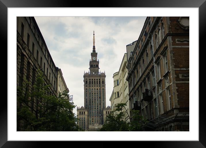 Warsaw, Poland - June 01, 2017: Palace of Culture and sciences one of the main travel attractions, symbol of Warsaw city located in central Europe Framed Mounted Print by Arpan Bhatia