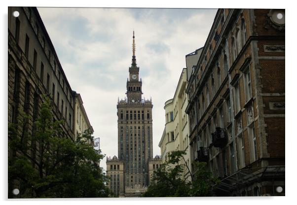Warsaw, Poland - June 01, 2017: Palace of Culture and sciences one of the main travel attractions, symbol of Warsaw city located in central Europe Acrylic by Arpan Bhatia