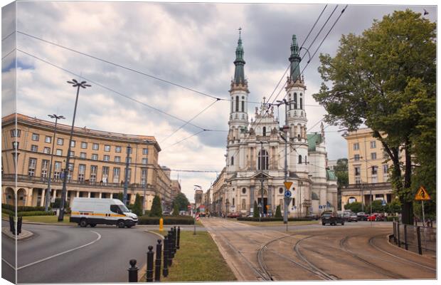 Warsaw, Poland - June 01, 2017: Church of the Holiest Saviour, plac Zbawiciela, Saviour Square, Srodmiescie Poludniowe located in Central Europe against cloudy sky Canvas Print by Arpan Bhatia