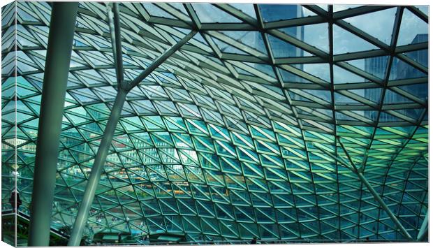 Abstract shot of the Glass pattern roof of Zlote Tarasy - Golden Terraces shopping centre in Warsaw located in Poland - Central Europe Canvas Print by Arpan Bhatia