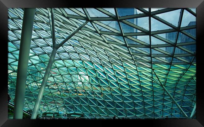 Abstract shot of the Glass pattern roof of Zlote Tarasy - Golden Terraces shopping centre in Warsaw located in Poland - Central Europe Framed Print by Arpan Bhatia