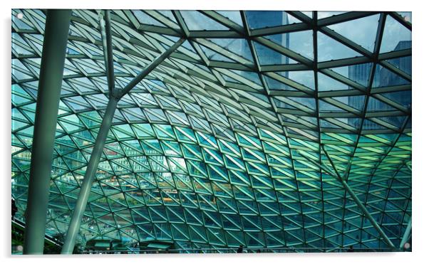 Abstract shot of the Glass pattern roof of Zlote Tarasy - Golden Terraces shopping centre in Warsaw located in Poland - Central Europe Acrylic by Arpan Bhatia