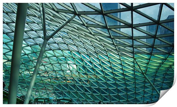 Abstract shot of the Glass pattern roof of Zlote Tarasy - Golden Terraces shopping centre in Warsaw located in Poland - Central Europe Print by Arpan Bhatia