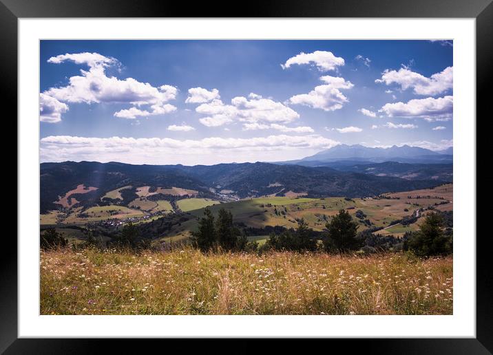 Bielsko Biala, South Poland: Wide angle view of Polish mountains from south in summer against dramatic clouds. Beskidy mountains near slovakia border. Framed Mounted Print by Arpan Bhatia