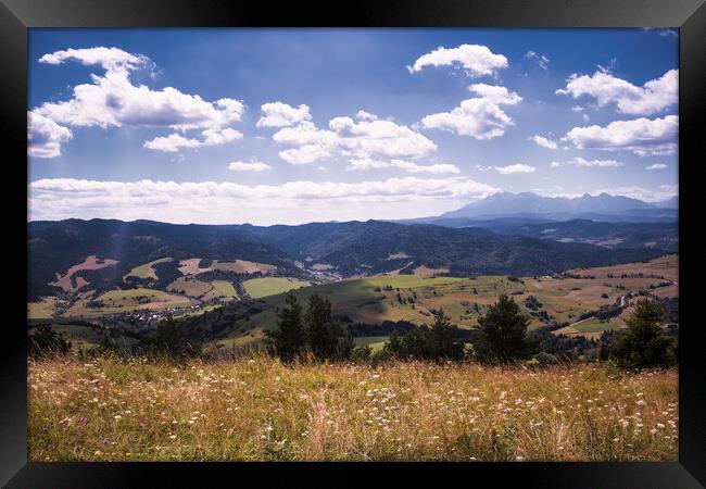 Bielsko Biala, South Poland: Wide angle view of Polish mountains from south in summer against dramatic clouds. Beskidy mountains near slovakia border. Framed Print by Arpan Bhatia