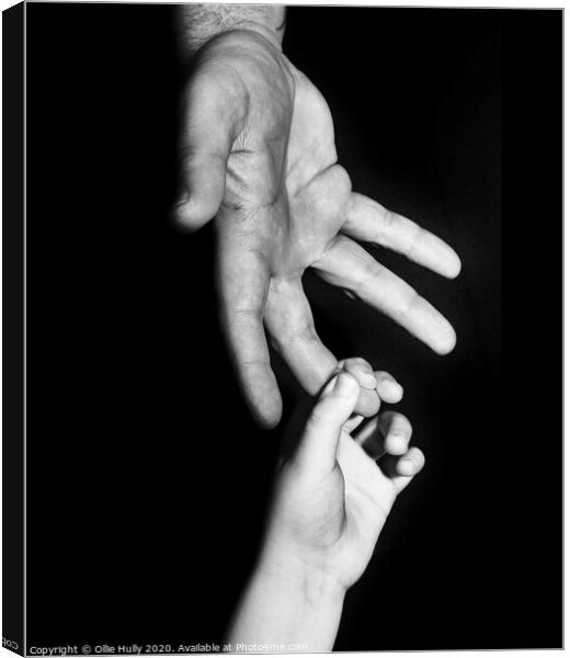 Son and Father's hands reaching for each other Canvas Print by Ollie Hully