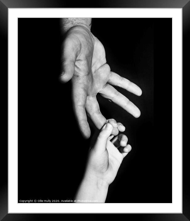 Son and Father's hands reaching for each other Framed Mounted Print by Ollie Hully