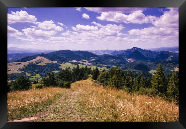 Bielsko Biala, South Poland: Wide angle view of Polish mountains from south in summer against dramatic clouds. Beskidy mountains in Silesia near slovakia border. Framed Print by Arpan Bhatia