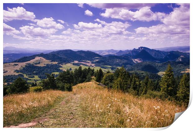 Bielsko Biala, South Poland: Wide angle view of Polish mountains from south in summer against dramatic clouds. Beskidy mountains in Silesia near slovakia border. Print by Arpan Bhatia