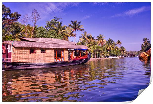 House boat in a the city of Kerala back waters in India Print by Arpan Bhatia