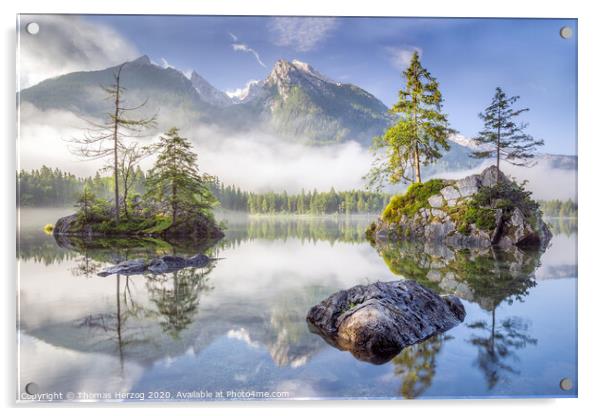 Glory morning at Lake Hintersee Acrylic by Thomas Herzog