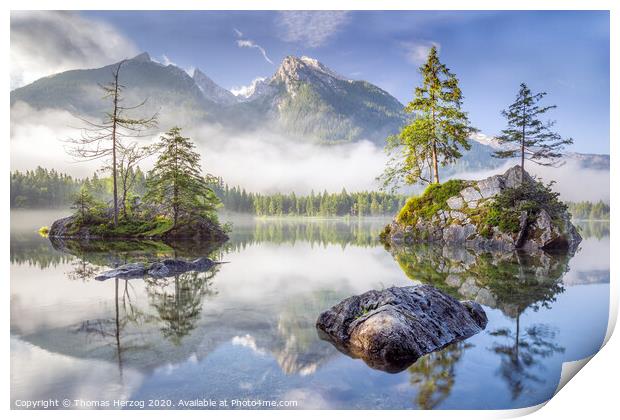 Glory morning at Lake Hintersee Print by Thomas Herzog