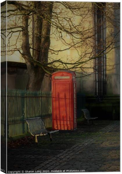 Traditional red Phone Box at the gates of Birkenhead Park Canvas Print by Photography by Sharon Long 