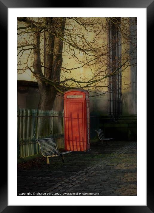 Traditional red Phone Box at the gates of Birkenhead Park Framed Mounted Print by Photography by Sharon Long 