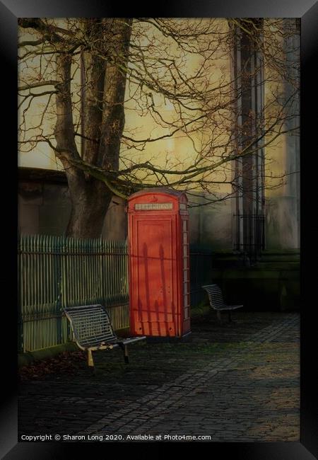 Traditional red Phone Box at the gates of Birkenhead Park Framed Print by Photography by Sharon Long 