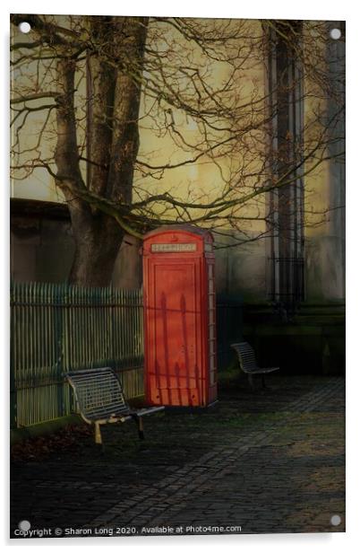 Traditional red Phone Box at the gates of Birkenhead Park Acrylic by Photography by Sharon Long 
