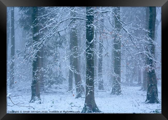 Woodland snowscape Framed Print by Simon Johnson