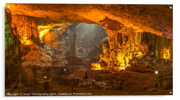 The illuminated limestone Sung Sot caves in the UNESCO World Heritage Site of Ha Long Bay in Northern Vietnam. Acrylic by SnapT Photography