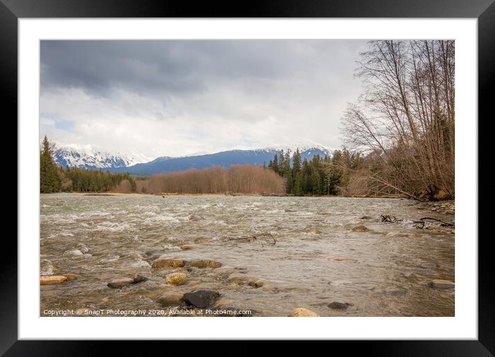 A shallow riffle on a cold Kalum river in British Columbia, Canada Framed Mounted Print by SnapT Photography